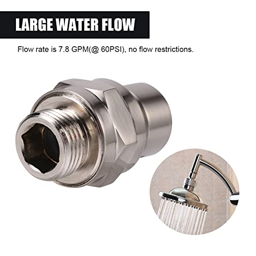 Shower Head Connector,Brass Ball Joint Adjustable Shower Arm Extension Swivel Adapter,Large Water Flow Ball Joint Universal Showering Component Shower Connector,Accessory for Bathroom(Brushed)
