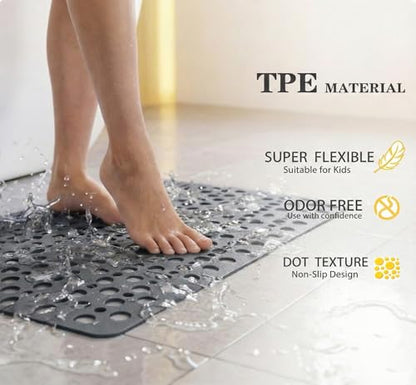Nonslip Bathtub Mat Extra Soft TPE Bath Mat for Kids, Machine Washable Bathroom Shower Mat(Gray/ 30L x 17W Inch) - color: Gray, size: 30" x 17" (Rectangular)