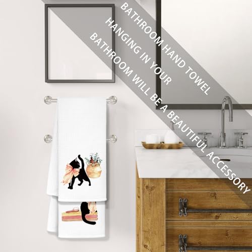 Jvpke Coquette Bow Black Cat Hand Towels Set of 4, Cat Lover Mom Lady Gifts, Cute Black Kitty Kitten Hand Towels for Bathroom, 16x24 Inch - color: Cats Bow