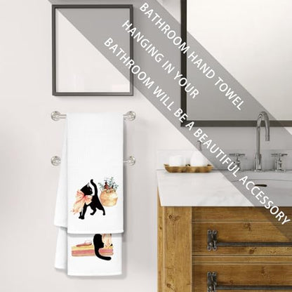 Jvpke Coquette Bow Black Cat Hand Towels Set of 4, Cat Lover Mom Lady Gifts, Cute Black Kitty Kitten Hand Towels for Bathroom, 16x24 Inch - color: Cats Bow