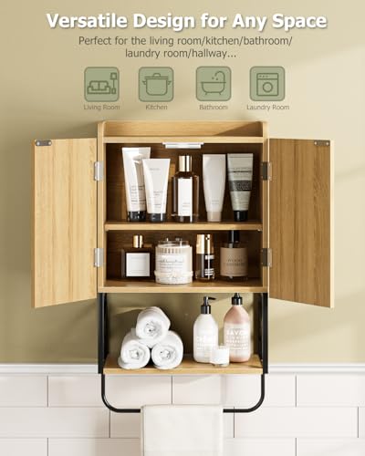 Masupu Bathroom Cabinet Wall Mounted, Wooden Medicine Cupboard with Adjustable Shelves, Space-Saving Wall Storage Unit for Bathroom, Kitchen and Living Room (9" D x 15.35" W x 27.16" H,Modern Oak) - color: Oak, style: Modern