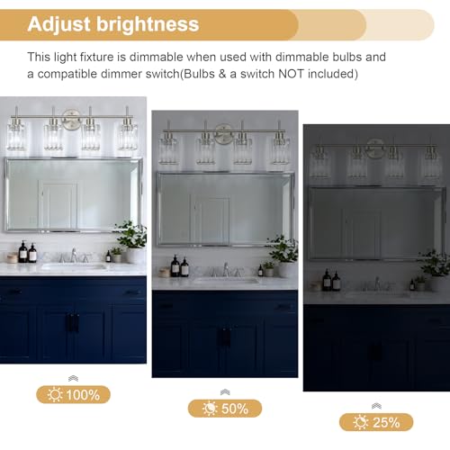 Brushed Nickel Bathroom Light Fixtures, Square, 4-Light | Vanity Lights with Crystal Shades, Modern Bathroom Lighting Fixtures over Mirror (Bulbs Not Included, E26) - color: Brushed Nickel (Square), size: 4-Light