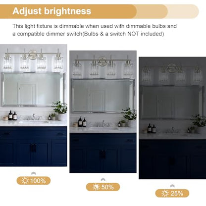 Brushed Nickel Bathroom Light Fixtures, Square, 4-Light | Vanity Lights with Crystal Shades, Modern Bathroom Lighting Fixtures over Mirror (Bulbs Not Included, E26) - color: Brushed Nickel (Square), size: 4-Light