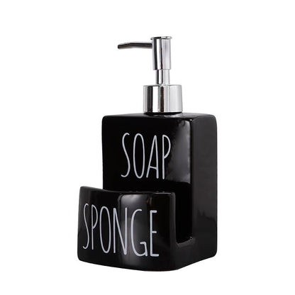 Ceramic Soap Dispenser with Sponge Holder - 2-in-1 Countertop Soap Pump Dispenser for Sink, Useful Kitchen Gadget - Black - color: Black