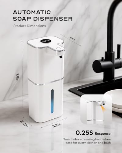 Automatic Soap Dispenser Touchless, 6-Level Adjustable,13.5oz/400ml Rechargeabled Wall Mounted Smart for Bathroom and Kitchen Dish Soap,White - size: Liquid