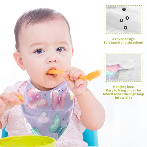 YETTASBIN Butterfly Muslin Baby Hand Washcloths, Soft Cotton Bath Face Towel, 4 Layers Extra Absorbent Feeding Burp Cloth for Newborn Infant, 3 Pack - size: 12 Inch x 3 Pack