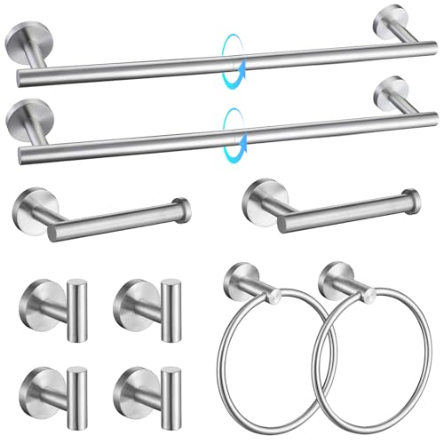 TQKAG Brushed Nickel Bathroom Hardware Accessories Set - 10-Piece Premium SUS304 Stainless Steel Towel Bar Holder Set with 23.6 Inch Round Towel Racks for Wall Mounted Bathroom - color: Brushed Nickel, size: 10-Pieces Set