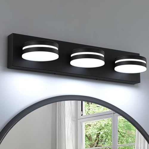 3-Light Bathroom Vanity Light Over Mirror, (24inch Dimmable) Matte Black LED Vanity Lighting Fixtures, Modern Bathroom Wall Light Fixtures with 360°Rotating Lamp Head (Cool White 5500K) - color: Matte Black-Dimmable