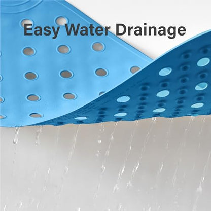 Rubber Bathtub Mat Shower Mat Non-Slip, 31x14 Inch, Bath Tub Floor Mat with Suction Cups and Drainage Holes, Blue - color: Blue, size: 31" x 14" (Oval)