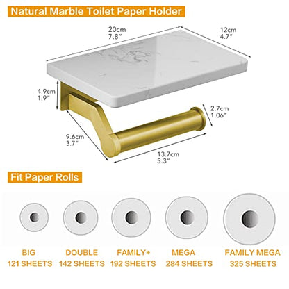 Hoimpro Toilet Paper Holder Wall Mounted, Marble Tissue Roll Rack | Brushed Gold | White Natural Marble Shelf Hand Paper Roll Holder, for Bathroom Kitchen Washroom Bedroom Aluminum - color: Gold