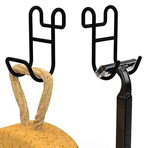 Shower Caddy Hooks, Razor Hanger for Shelf and Loofah (Black - 1 Closed 1 Open) - color: Black - 1 Closed 1 Open