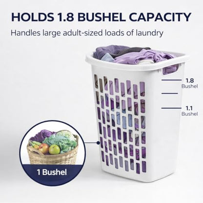 1.8 Bushel Slim Laundry Hamper, Tall Rectangular Plastic Clothes Basket with Reinforced Handles & Ventilated Airflow, Narrow Space Saving Dirty Clothing Storage Bin for Bathroom, Dorm