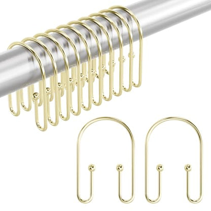 AmazerBath Shower Curtain Hooks, Gold Shower Curtain Hooks Rust Proof, Non-Slip Simple Double Hook Shower Curtain Hooks for Shower Curtain, Sturdy Shower Curtain Rings, 12Pcs - color: Gold, style: Minimalist