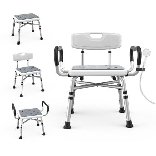 Heavy Duty Shower Chair for Inside Shower with Arms and Back | 400 lb Weight Capacity, X-Bar Frame, Padded Seat and Back, Non-Slip Feet, Tool-Free Setup