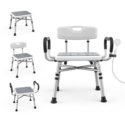 Heavy Duty Shower Chair for Inside Shower with Arms and Back | 400 lb Weight Capacity, X-Bar Frame, Padded Seat and Back, Non-Slip Feet, Tool-Free Setup