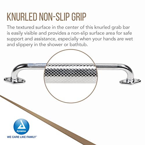 Dynarex Rotating Flange Knurled Grab Bar-18 Inch, Stainless Steel with Textured, Non-Slip Center of The Safety Rail, Weight Capacity of 300 Pounds, Silver, 1-Rotating Flange Knurled Grab Bar-18 inch