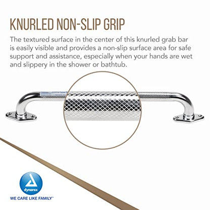 Dynarex Rotating Flange Knurled Grab Bar-18 Inch, Stainless Steel with Textured, Non-Slip Center of The Safety Rail, Weight Capacity of 300 Pounds, Silver, 1-Rotating Flange Knurled Grab Bar-18 inch