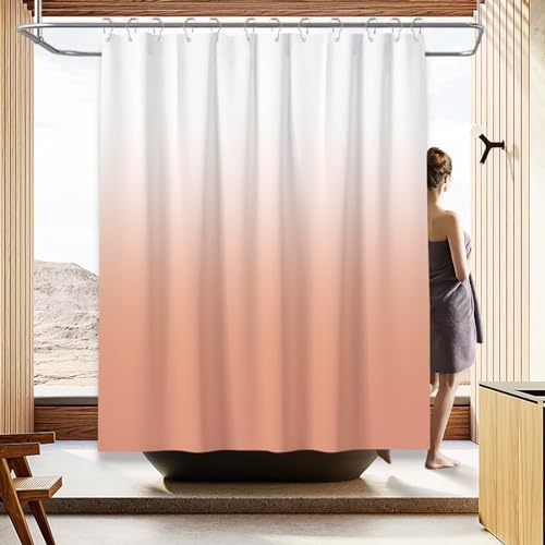 Shower Curtain Sets with Rugs and Adjustable Toilet Seat Cover | 4 Pcs Blush Pink Bathroom Sets with Shower Curtain and Rugs and Microfiber Toilet Lid Cover - color: Blush Pink