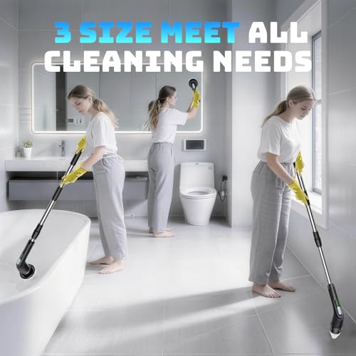 Electric Spin Scrubber, 2-Speed Cleaning Brush, Extendable Handle (Black) | Includes 7 reusable brush heads and an IPX7-rated design for cleaning bathrooms, showers, kitchens, tile, floors, and grout - color: Black