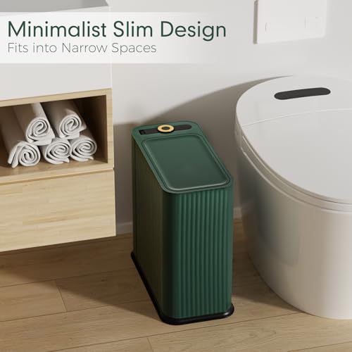 Bathroom Trash Can with Lid 13 Liter/ 3.5 Gallon Green Small Trash Can with Pop-Up Lid Bedroom Trash Can Small Garbage Can with 150 Counts Trash Bags for Small Bathroom Bedroom Office - color: Dark Green