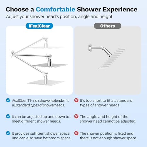 All-Metal Shower Extension Arm, G1/2" Universal/Adjustable, 11-Inch, Black | Brass Flexible Shower Head Extender Height/Angle Adjusted, Stainless Steel Pipe Extending with Lock Joint for Rain Showerhead - color: Chrome, size: 11 Inch