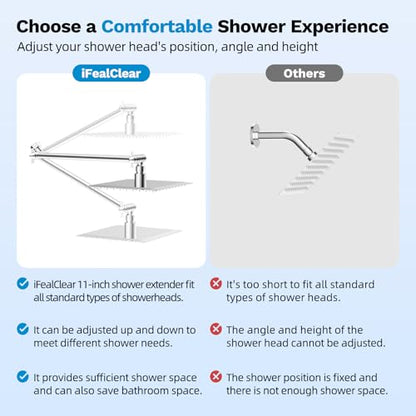All-Metal Shower Extension Arm, G1/2" Universal/Adjustable, 11-Inch, Black | Brass Flexible Shower Head Extender Height/Angle Adjusted, Stainless Steel Pipe Extending with Lock Joint for Rain Showerhead - color: Chrome, size: 11 Inch