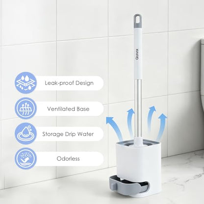Toilet Cleaner Brush, Silicone Toilet Brush+Pumice Stone for Toilet Cleaning, with Non-Slip Long Handle, Wall Mounted/Floor Standing, Toilet Brush Set for Bathroom RVs