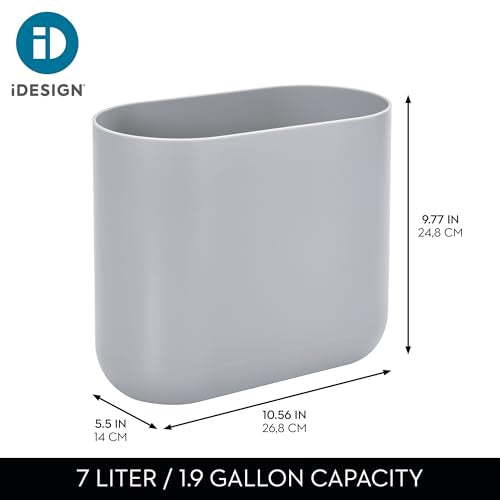 iDesign Small Slim Plastic Bathroom Trash Can, Gray | Bedroom, Office, Desk, Dorm - color: Gray, style: Pack of 1