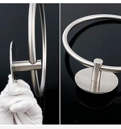 Towel Ring Self Adhesive No Drill Hand Modern Towel Holder for Bathroom SUS 304 Stainless Steel Brushed Nickel(Silvery) - color: Round Silver