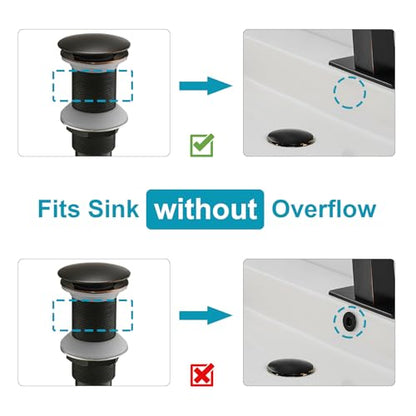 15/8" Bathroom Faucet Vessel Vanity Sink Pop Up Drain Assembly Stopper Plug | Without Overflow Fits Bathroom Standard Sink Hole 1-1/2" to 1-3/4" Oil Rubbed Bronze Push & Seal by Homevacious - color: Oil Rubbed Bronze, style: Without Overflow