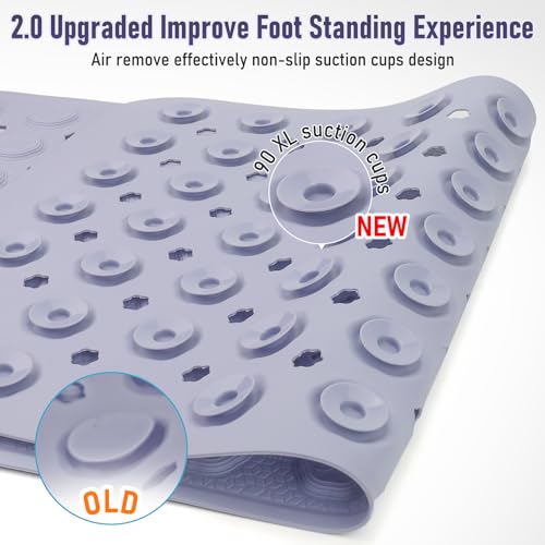 Bath Mat for Tub Non Slip 35*16 In, Silicone Anti Slip Shower Mat Bathtub Acupressure Relief for Kids Elderly Machine Washable with Antislip Textured Safety Strong Suction Cups & Drain Holes Easy Dry - color: Purple