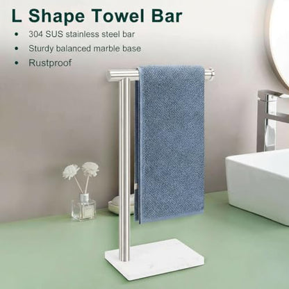 Hand Towel Holder, Hand Towel Stand for Bathroom with Marble Base, 304 Stainless Steel L Shape Hand Towel Rack Bar Standing for Vanity Kitchen Countertop, Brushed Nickel - color: Brushed Nickel