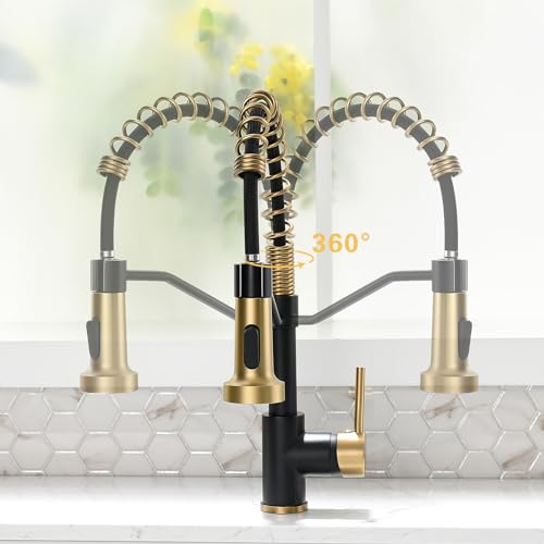 AIMADI Black Faucet Kitchen,Commercial Black Gold Kitchen Faucet Matte Black Modern Single Handle Kitchen Faucet with Pull Down Sprayer for Rv Farmhouse Camper - color: black gold