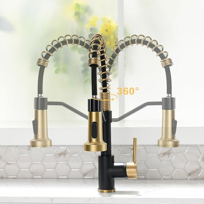 AIMADI Black Faucet Kitchen,Commercial Black Gold Kitchen Faucet Matte Black Modern Single Handle Kitchen Faucet with Pull Down Sprayer for Rv Farmhouse Camper - color: black gold