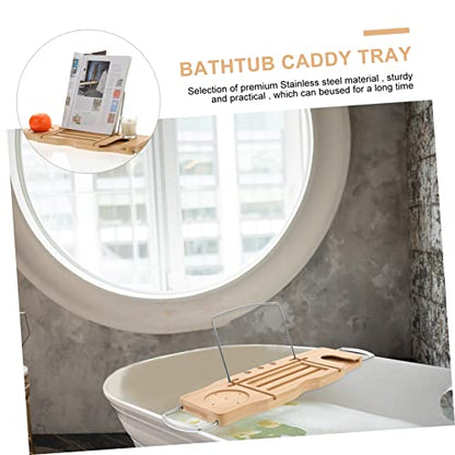 Expandable Bamboo Bathtub Shelf Bath Tray for Tubs Storage Organization
