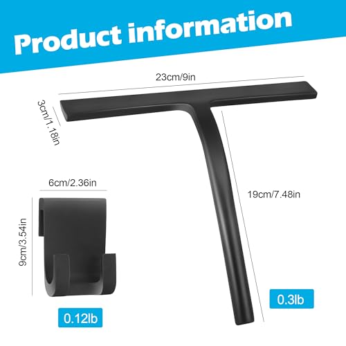 Shower Squeegee for Glass Doors, Mirror Window Tile Scrubber Cleaner with Hook Silicone (Black) - color: Black