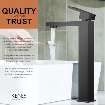Matte Black Vessel Sink Faucet Single Hole, Tall Bathroom Sink Faucet | Vessel Bowl Faucet with Pop Up Drain & Supply Lines, Lead-Free cUPC & NSF Certified, 1 Hole Faucet for Vanity RV Restroom - color: Matte Black, size: Tall