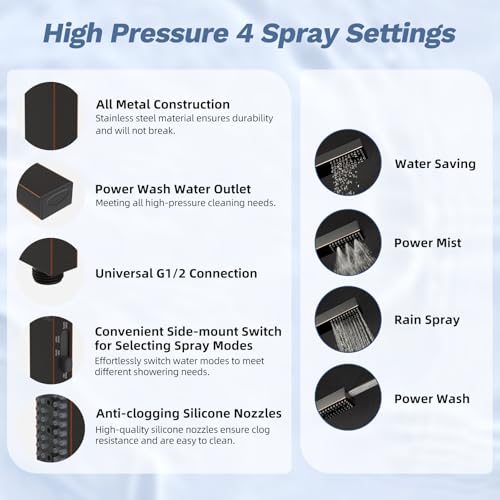 Hibbent 5-Mode 13" Shower head, 4-Mode Handheld Spray Oil-Rubbed Bronze | cUPC Certified High Pressure Rain Showerhead Combo, All Metal 4-way Diverter Extension Arm & Handheld Spray, 71'' Hose - color: Oil Rubbed Bronze, style: Square 13"