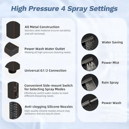Hibbent 5-Mode 13" Shower head, 4-Mode Handheld Spray Oil-Rubbed Bronze | cUPC Certified High Pressure Rain Showerhead Combo, All Metal 4-way Diverter Extension Arm & Handheld Spray, 71'' Hose - color: Oil Rubbed Bronze, style: Square 13"