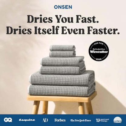 ONSEN Sculpted Terry Towel Set, 100% American Cotton, Quick Dry Lint Free, Lightweight Absorbent Face Hand Bath Towels with Hanging Loop (Grey Fog, 2X Bath Towel, 2X Hand Towel, 2X Face Towel) - color: Grey Fog, size: 2X Bath Towel, 2X Hand Towel, 2X Face