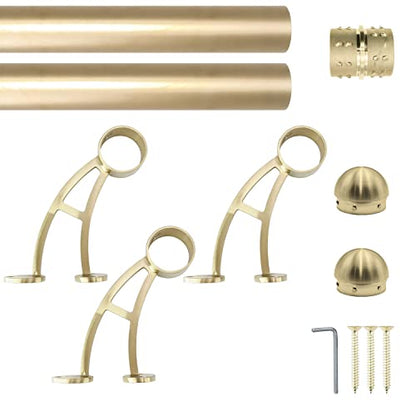 Bar Mount Foot Rail Kit, Satin Golden Finish 2" OD Stainless Steel Tubing w/Internal Connector, Bar Mount Foot Rail Bracket (Domed End Cap, 9 ft (54 in x 2)) - size: 9 ft (54 in x 2), style: Domed End Cap