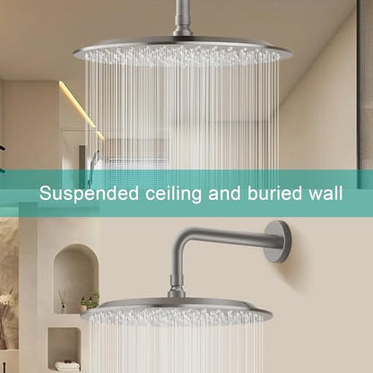 All Metal Rain Shower Head - Heavy Duty Stainless Steel, Easy Install, High Water Flow, Ultra-Thin Modern Design for Bathroom (Brushed Nickel, 12) - color: Brushed Nickel, size: 12