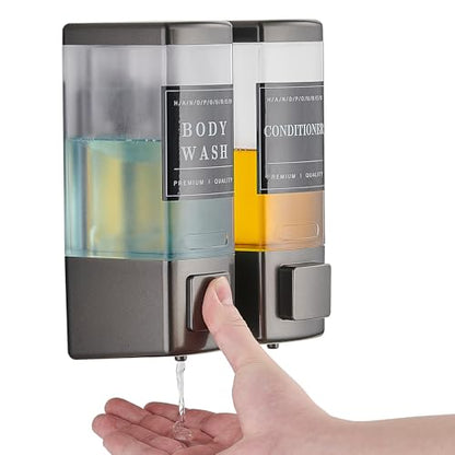 Pollock Shampoo and Conditioner Dispenser 2 Chamber * 500ML | Shower Soap Dispenser Wall Mounted, Body Wash Dispenser No Drill, Refillable Shower Dispenser for Bathroom - color: Blk-zt-53-gun2
