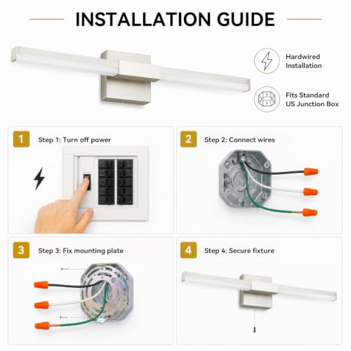 SOLFART Bathroom Lights Over Mirror 40-Inch: Brushed Nickel 5CCT Dimmable Bathroom Vanity Light, Solid Frosted Acrylic, Built-in Dimmer, 360 Degree Rotation, ETL IP44 - color: Brushed Nickel-5CCT, 5-Step Brightness Control, size: 40 inch