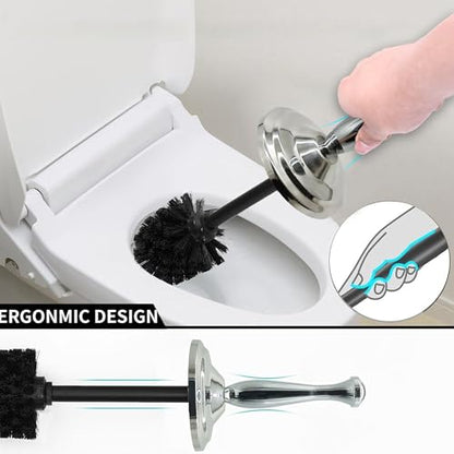 Chrome Silver Metal Toilet Bowl Brush with Handle Lid Holder, Durable Bathroom Cleaning Tool for Easy Toilet Maintenance, Bathroom Toilet Brush for Efficient Cleaning and Hygiene - color: Chrome (Mbb4814)