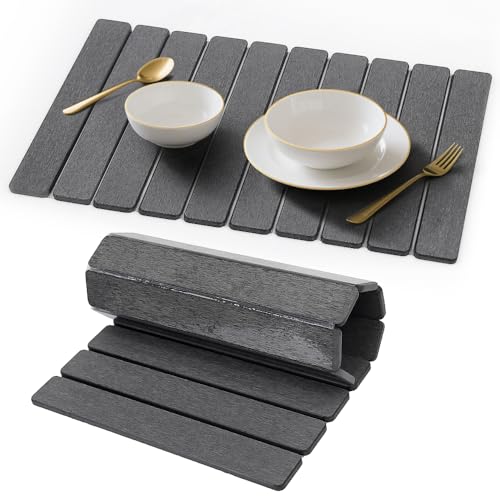 Stone Drying Mat for Kitchen Counter, Quick Diatomaceous Earth Mats for Dishes, 24"L x 16" W Super Absorbent Fast-Drying Collapsible Countertop Stone Mat (Dark Grey, 24" x 16") - color: Dark Gray