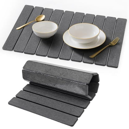 Stone Drying Mat for Kitchen Counter, Quick Diatomaceous Earth Mats for Dishes, 24"L x 16" W Super Absorbent Fast-Drying Collapsible Countertop Stone Mat (Dark Grey, 24" x 16") - color: Dark Gray