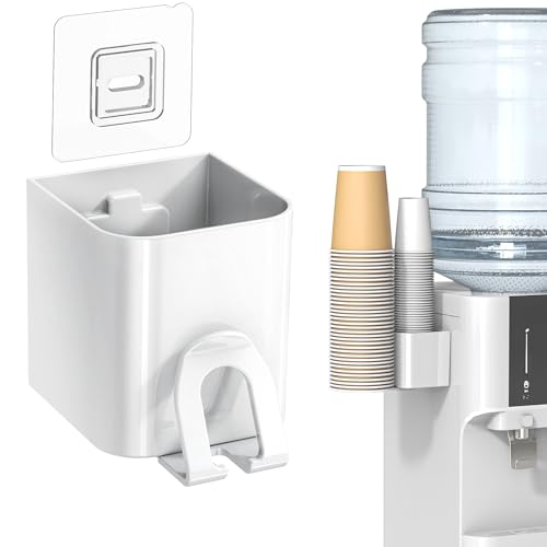 Cup Dispenser for Water Cooler Wall Mount 2 Seats, White | Holder for 2-16 OZ Paper & Plastic Disposable Cups, Adhesive Cup Holder for Water Cooler, Coffee Station, Office, Bathroom - color: White