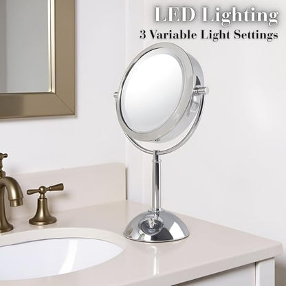 JERDON Lighted Makeup Mirror with 8X Magnification - Chrome - HL8808CL | Two-Sided 1X View, 8.5" Round Frame, 16" Tall, LED Lighting - color: Chrome