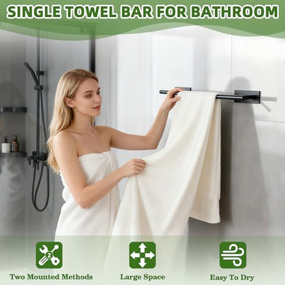 Alise Towel Bars for Bathroom,24'' Towel Holder Towel Racks for Bathroom,SUS304 Stainless Steel Bathroom Towel Holder Self-Adhesive or Wall Mounted Drilling,Matte Black Towel Hanger for Bathroom - size: 24 Inch